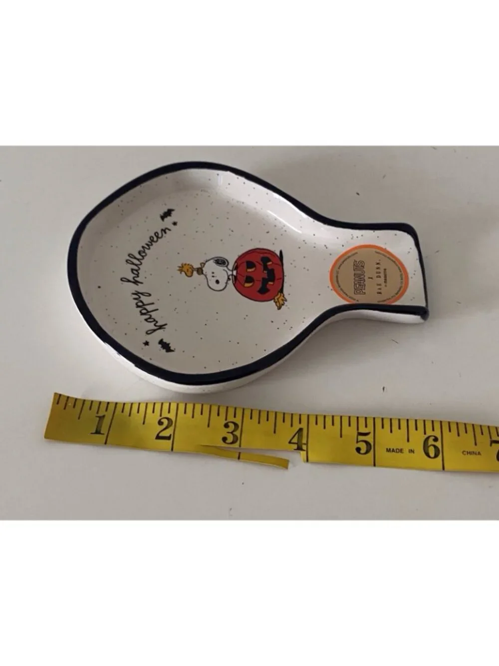 Rae Dunn Peanuts Snoopy & Woodstock Happy Halloween Ceramic Spoon Rest Pumpkin